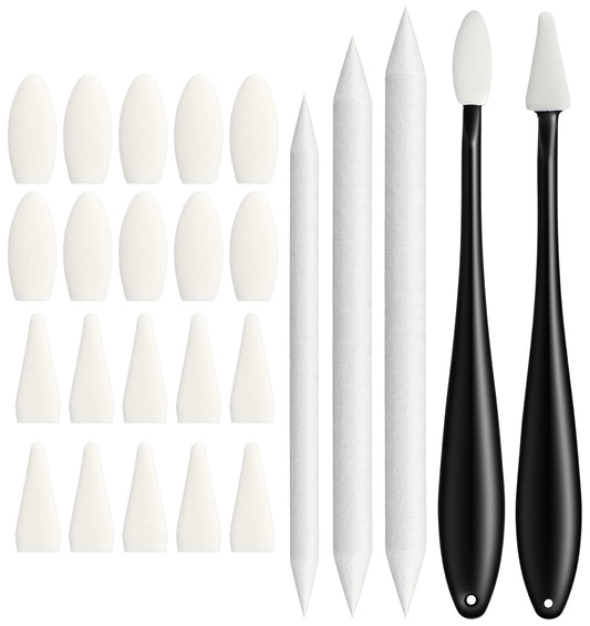 4 Pcs Blending Stumps, Blending Pencil for Drawing & Paper Erasing Pen for Drawing with 2 Sizes 40 Replacement Sponge Wipes (Highlighting, Shadowing, Correcting)