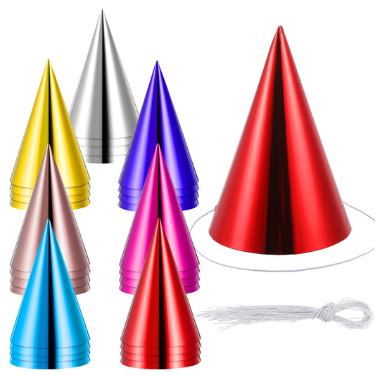 guduling 28-Pack Party Hats for Adults,Colorful Birthday Party Hat,Small Metallic Foil Cone Hat,Birthday Partys Hats for Adults in 7 Festive Colors, One Size Fits Most Celebration Headwear
