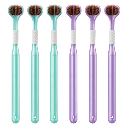 Guduling 6 Pcs 3 Sided Toothbrush,Autistic Toothbrush,360° Deep Clean Soft Bristle Toothbrushes with Ergonomic Handle, Gentle Dental Care Set for Sensitive Teeth, Kids & Adults, Travel-Friendly Design