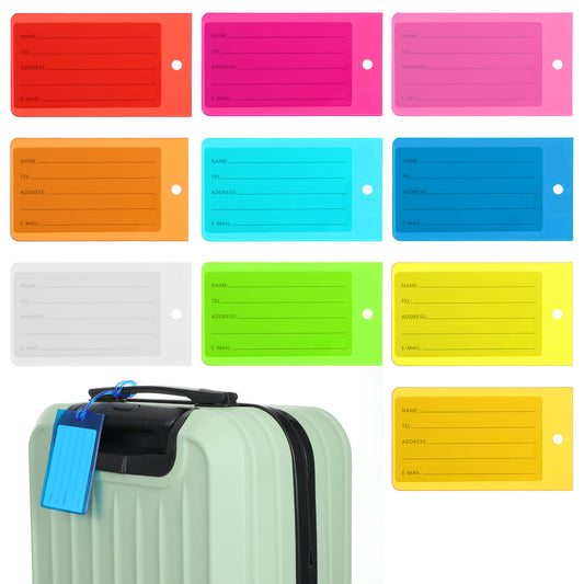 Classicseali 10pcs Travel Tags for Luggage, Flexible Silicone Luggage Tag, Suitcase Name Tags, ID Labels, Name Card Holder for Baggage Bags Suitcases Backpacks 10 Colors