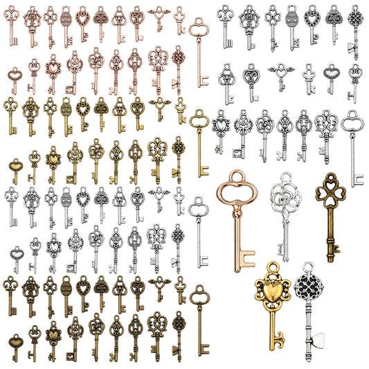 Classicseali 100 Pcs Key Charms,Vintage Antique Keys