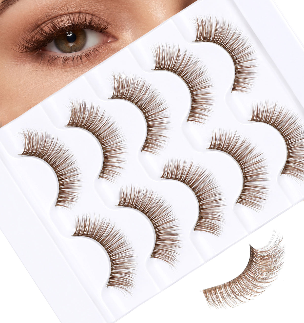 5 Pairs Brown Eyelashes, Brown False Eyelashes Natural C-Curly (32mm)