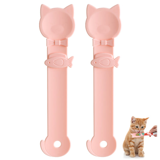 Elegaperma 2pack Cat Treat Feeder Squeeze,10.43 X 2.36 In Churu Spoon, Multifunctional Durable Cats Treat Feeder Spoons, Cute & Comfortable Grip for Cat Wet Food, Pink