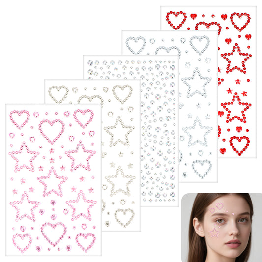 Guduling 5pcs Star Face Gems, Star Face Stickers, Glitter Facial Stickers for Eyes, Makeup, Body, Can be Used for Makeup Design, DIY Decoration, Suitable for Children And Women