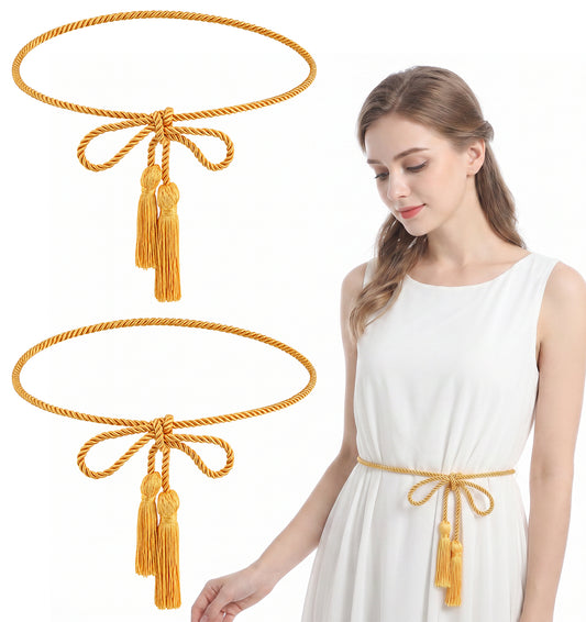 Thrymme Gold Rope Belt for Women, 67 Inch Braided Adjustable Waist Belt