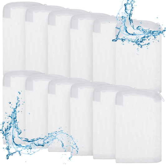 Elegaperma 12 PCS Aquarium Filter Bags, White Reusable Mesh Bag Filter Media Bags with Zipper for Fish Tank and Pond Filtration System