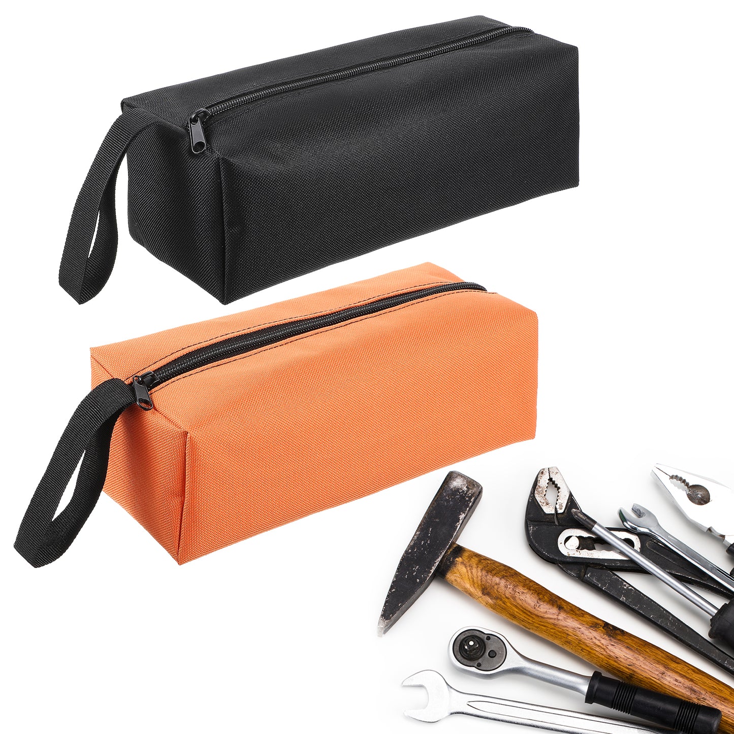 oruola 2pcs Small Tool Bag,Canvas Zipper Small Tool Bags,Zippered Canvas Pouches,Small Tool Pouch for Men Women,Multipurpose Tool Organizer Storage Bag for Screwdriver,Bolts,Nuts,Nails,Black & Orange