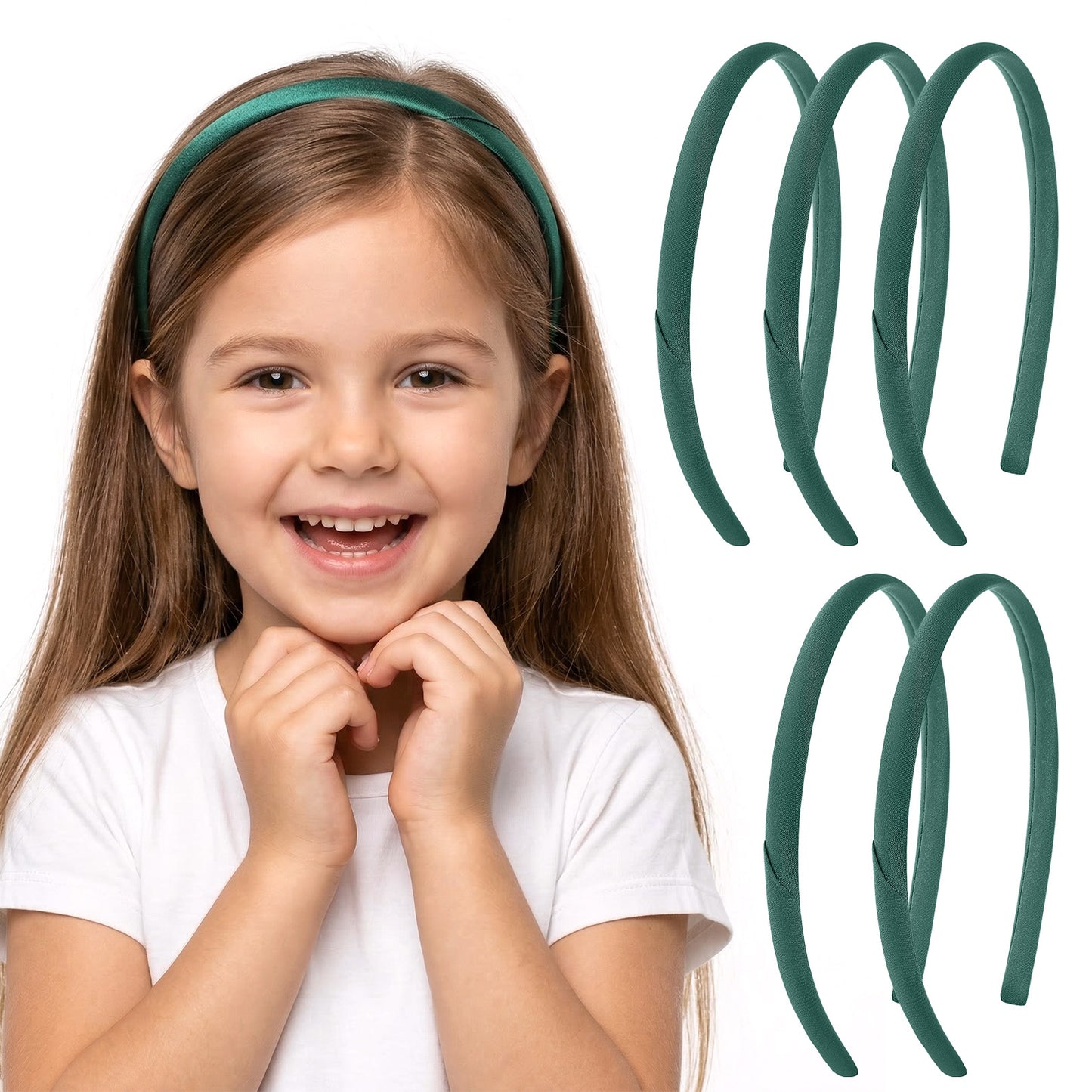 Elegaperma 5pcs Green Alice Band,Green Hair Bands for School,Stylish Alice Bands for Girls,Thin Satin Hair Headbands for Girls & Women, Perfect for Everyday Use,1 cm/0.4" width