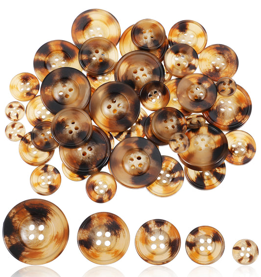 50 Pcs Brown Buttons, 4-Hole Buttons for Clothes for DIY Crafts, Suits & Coats (Dark Brown, 0.4/0.6/0.7/0.8/1.1 Inches)