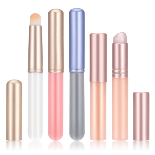 Oruola 5pcs Silicone Lip Applicator, Lipstick Applicator with Cover, Multifunctional Makeup Brush Beauty Tool for Lipstick Lip Gloss Balm Mask Concealer Eyeshadow, 2 Types of Brush Heads