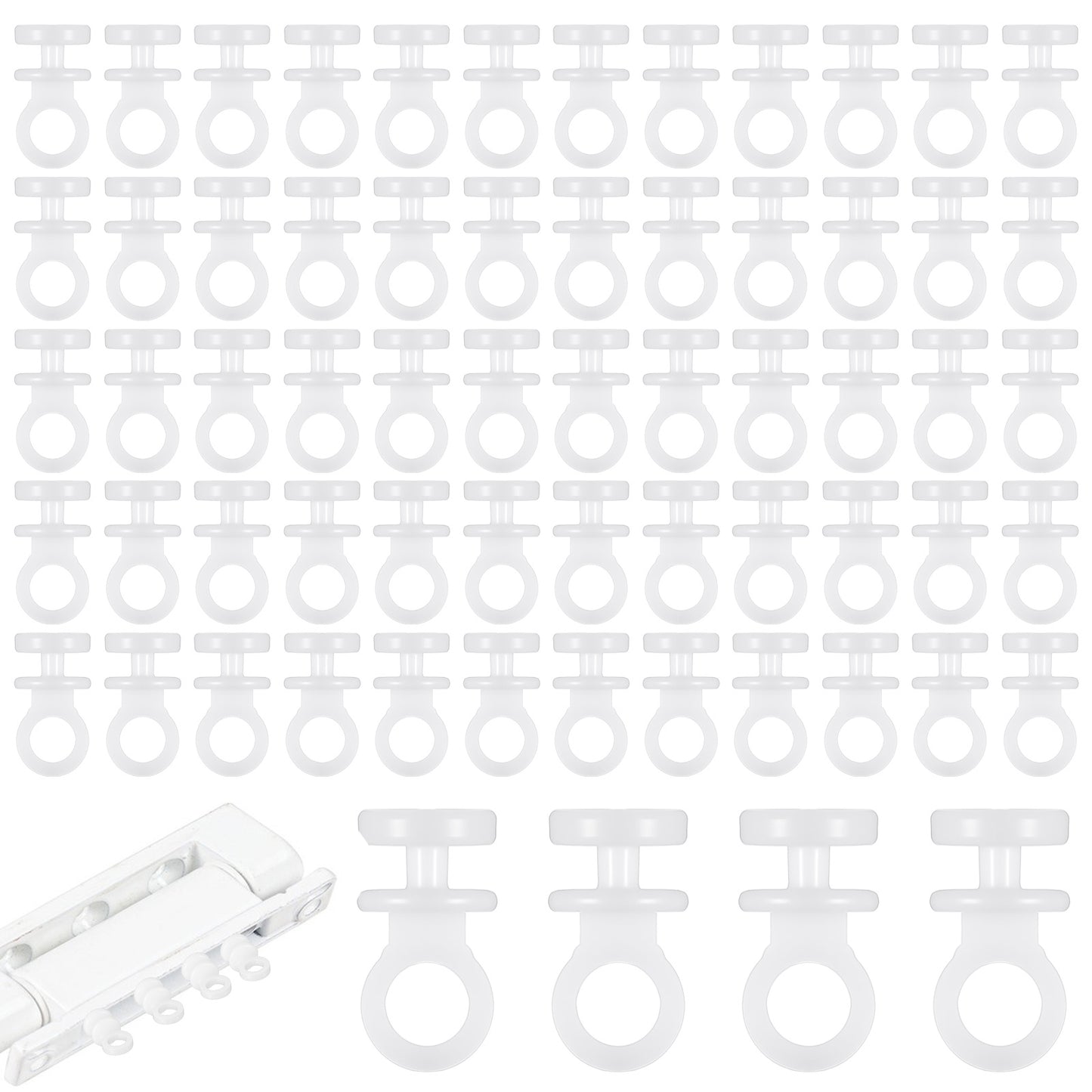 Classicseali 100PCS Curtain Gliders, Multi-Purpose Curtain Gliders for Old Tracks, Plastic Curtains Glider Hooks, for Windows, Bathroom Doors and Car Curtains, White