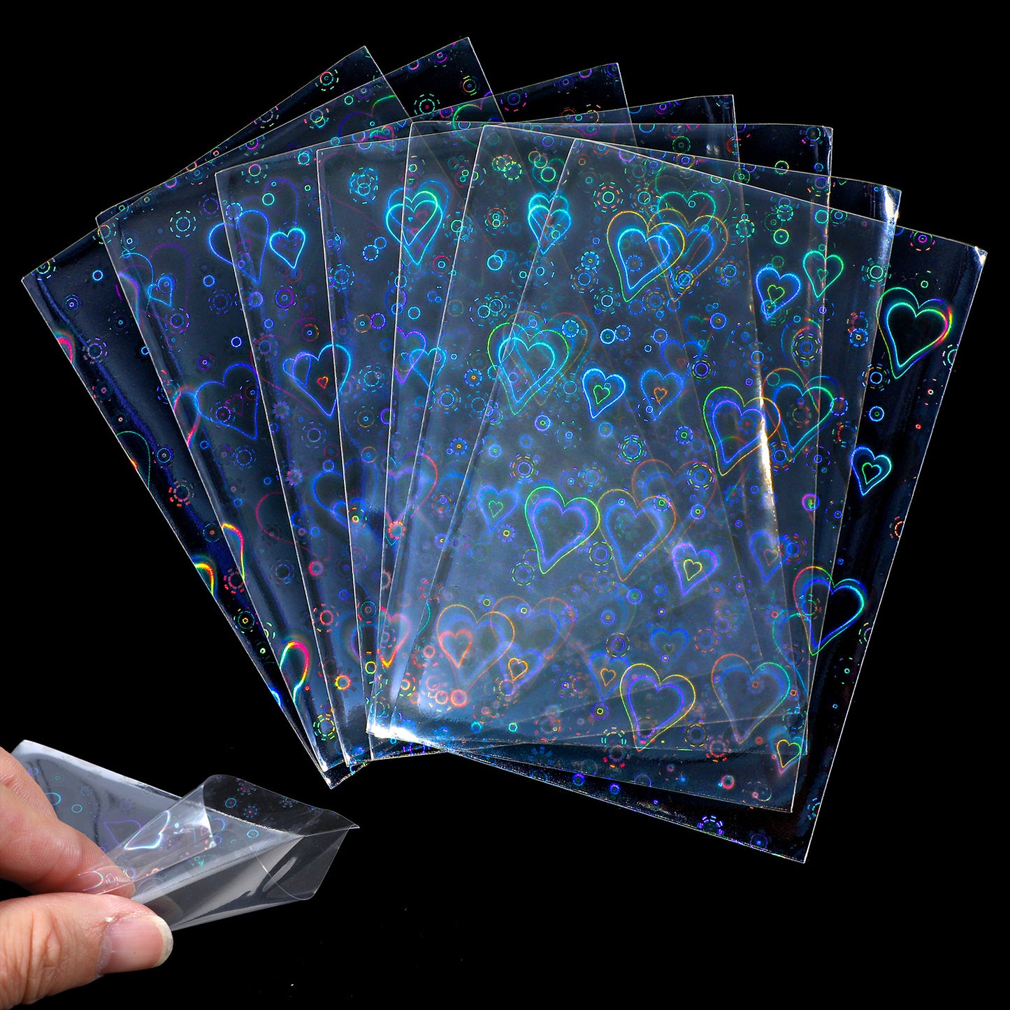 Classicseali 100 Pcs Holographic Card Sleeves, Flashing Photocard Sleeves, Transparent Waterproof Love Heart-Shape Photocard Card Sleeves for Photocard Mini Polaroid Photo Cards