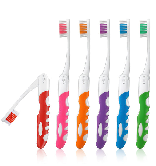 Folding Toothbrush, 6 Pcs Soft Portable Toothbrush, Compact Foldable Toothbrush for Travel, Camping and Hiking