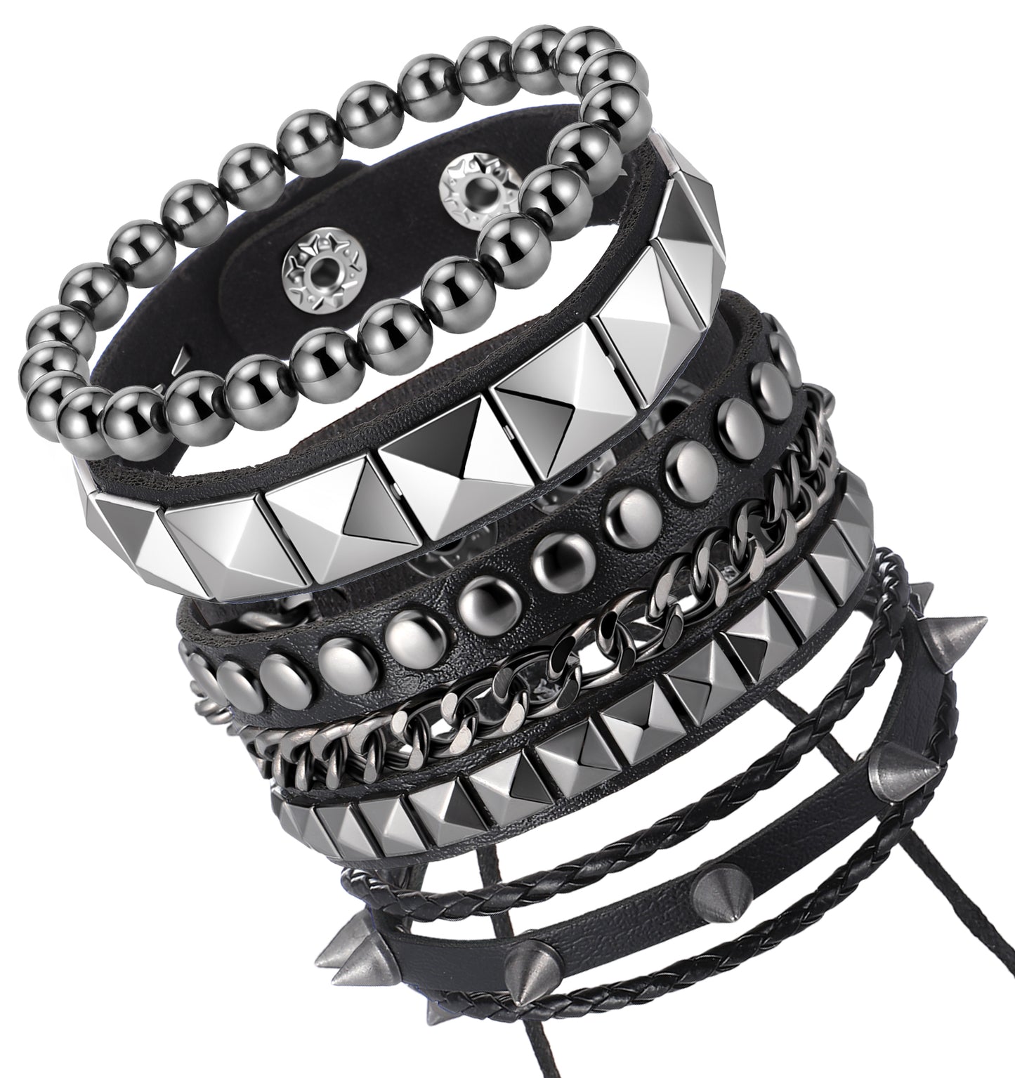 Thrymme 4Pcs Goth Accessories, Studded Bracelet Punk Rock Grunge Cuff Wristbands Adjustable Emo Accessories for 80s 90s Outfits