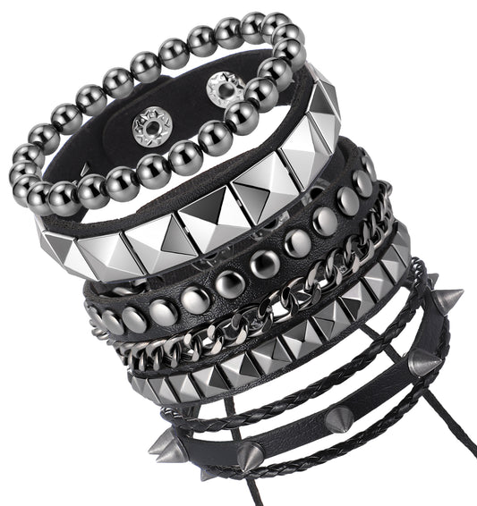 Thrymme 4Pcs Goth Accessories, Studded Bracelet Punk Rock Grunge Cuff Wristbands Adjustable Emo Accessories for 80s 90s Outfits