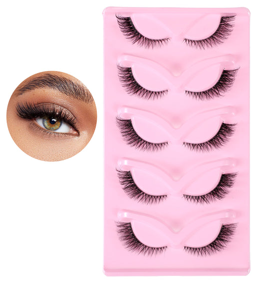 Strip Eyelashes, Cat Eye Eyelashes Natural Look Fox False Eyelashes Gorgeous Wispy Lightweight Strips for Daily & Party Makeup Looks for Doll Eye Makeup 5 Pairs Pack
