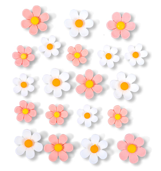 Flower Fridge Magnets 20-Pack - 3D Cute Floral Magnets for Refrigerator, Colorful Kitchen Office Locker Decor (10 Small+10 Large, Pink & White)