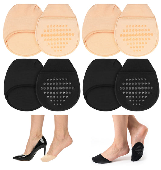 ValueBargain 4 Pairs Toe Socks for Women, Foot Protectors for Feet for Women & Mules with Cushioned Ball of Foot, Cotton with Sponge Padding & Silicone Grip (Nude/Black)