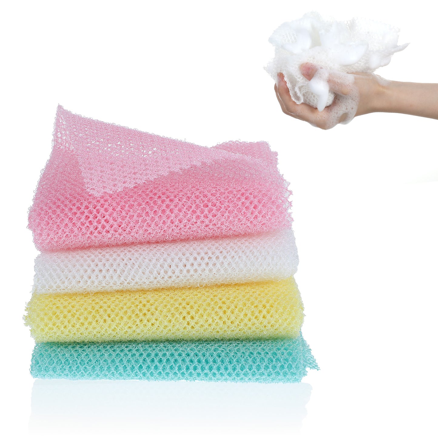 Classicseali 4pcs African Sponge, 4 Colors African Wash Cloth, Durable Africans Exfoliating Net, Suitable for Men and Women to Wash All Parts of the Body, Beige, Yellow, Light Green, Pink