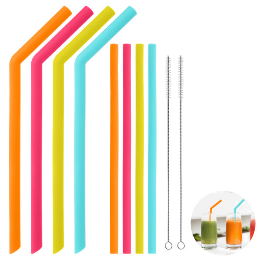 Classicseali 10pcs Wide Straws,Silicone Straws Reusable, with Brush, Easy to Clean Bubble Tea Straw, for Beverages,Water, Milkshakes, Lemonade, Soda and Coffee, 4 Colors