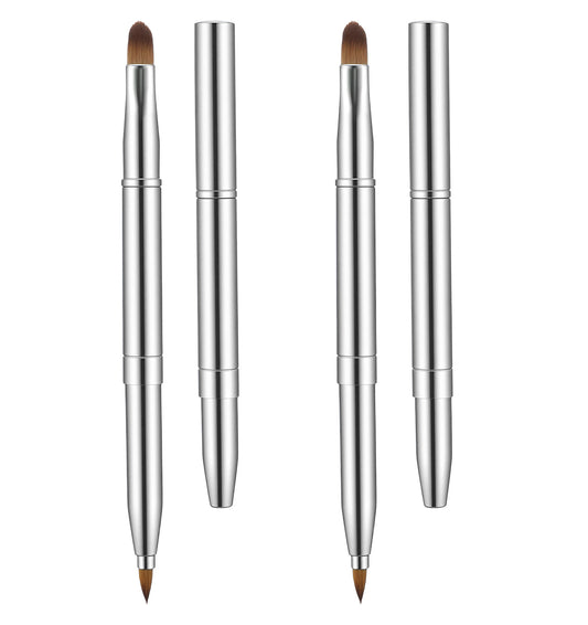 Lip Brush for Lipstick, 2PCS Lip Brushes Retractable Double-Ended Metal Handle with Sharp Tip and Rounded End for Lipstick, Lip Gloss, and Eyeshadow Application