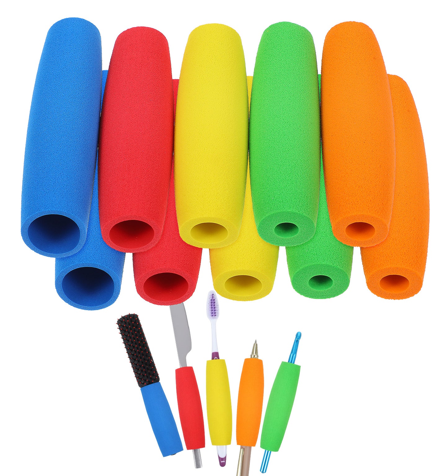 10 Pcs Foam Grip Tubing, No-Cut Slip-Resistant Foam Grip tubing for Utensils, Built-Up Handles for Disabled, Elderly & Joint Pain, 5 Colour& Sizes