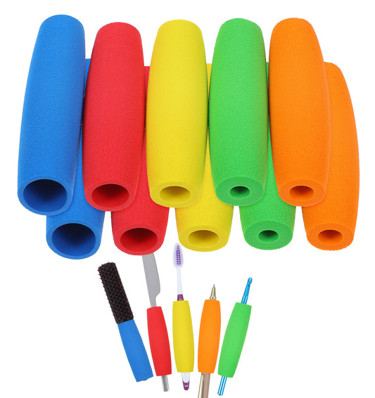 10 Pcs Foam Grip Tubing, No-Cut Slip-Resistant Foam Grip tubing for Utensils, Built-Up Handles for Disabled, Elderly & Joint Pain, 5 Colour& Sizes