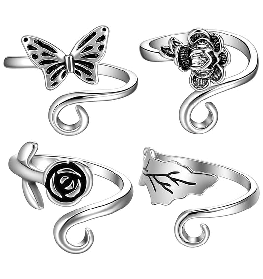 4 Pcs Crochet Rings for Fingers, Silver Adjustable Crochet Tension Ring Metal Yarn Guide for Easy Crocheting, Perfect Knitting Accessories for Crafters, Goft for Women Crocheting Lovers, 4 Style