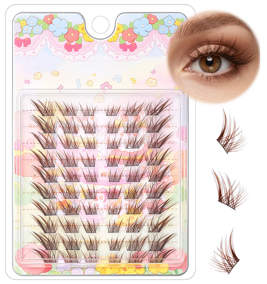 60 Pcs Brown False Eyelashes, 8-13mm Brown Eyelashes C Curl with Invisible Band for Natural Look (False Eyelash Extensions)