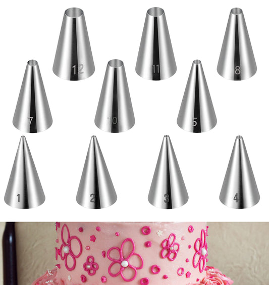 10 Pcs Piping Nozzle, Stainless Steel Round Hole Piping Nozzles Set, Baking Accessories for Cake Decorating, Cupcake Icing, Cream Piping and Pastry DIY Creation