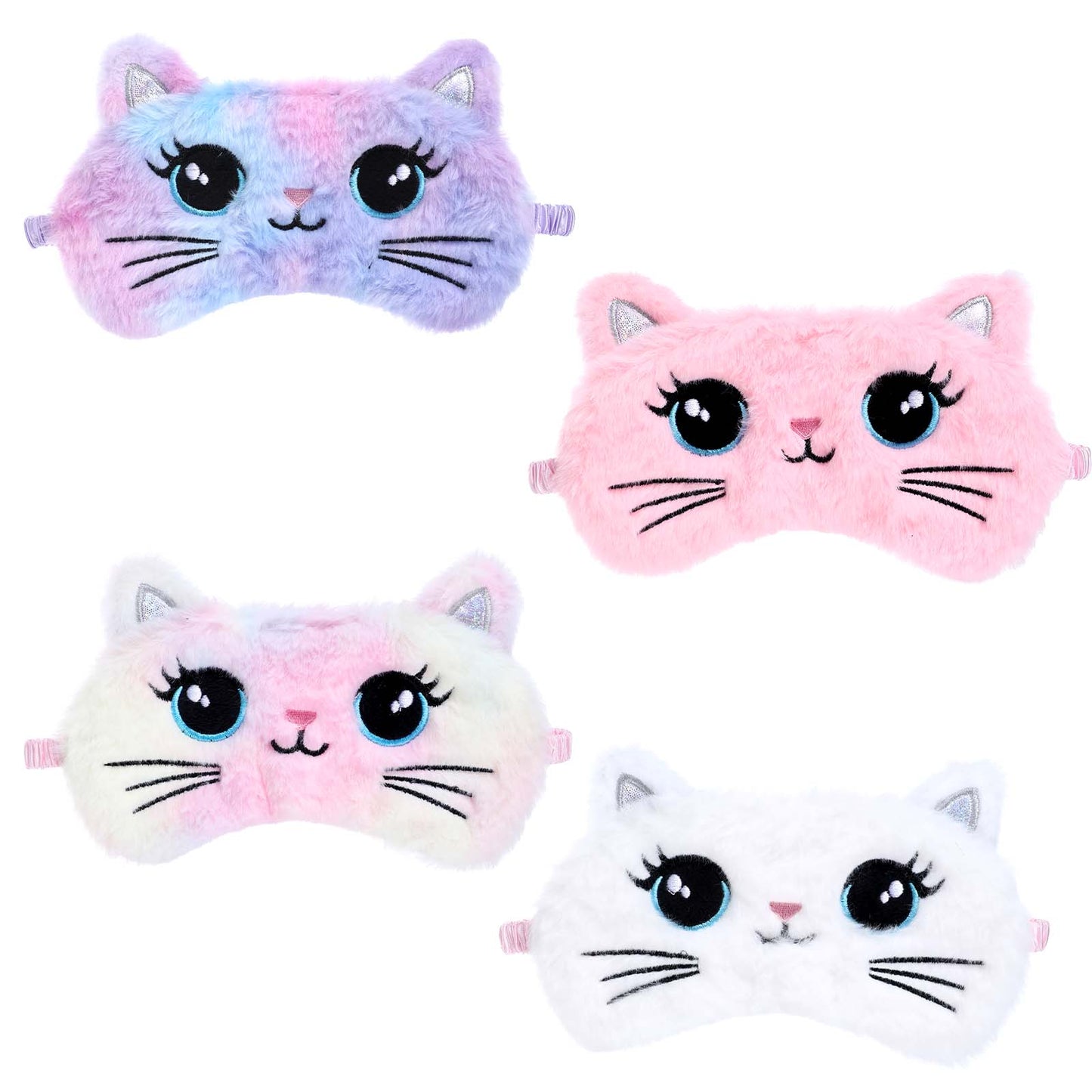 Oruola 4pcs Cat Sleep Mask,Sleeping Mask Kids,Cute Cat Sleep Mask,Comfortable Sleeping Mask Plush Blindfold Satin Back Faux Fur Mask for Kids Women Men Travel Nap 4 Color