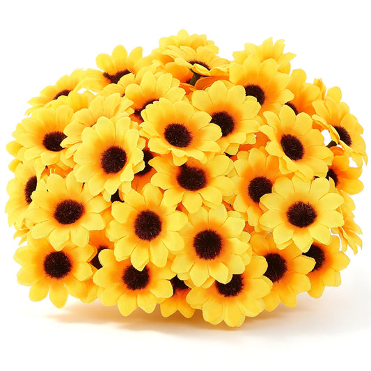 Classicseali 150 Pcs Mini Sunflowers,Artificial Small Sunflowers,Yellow Sunflower Heads Decorative Fabric Craft Embellishments DIY Wedding Floral Home Decor
