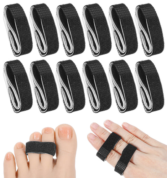 Thrymme Finger Strap, 12Pcs Buddy Tape Buddy Loops For Fingers Injury Support and Protection for Curled Toes, Adjustable Hook and Loop Straps, 5.5 x 0.5 Inches (14 x 1.3 cm), Black
