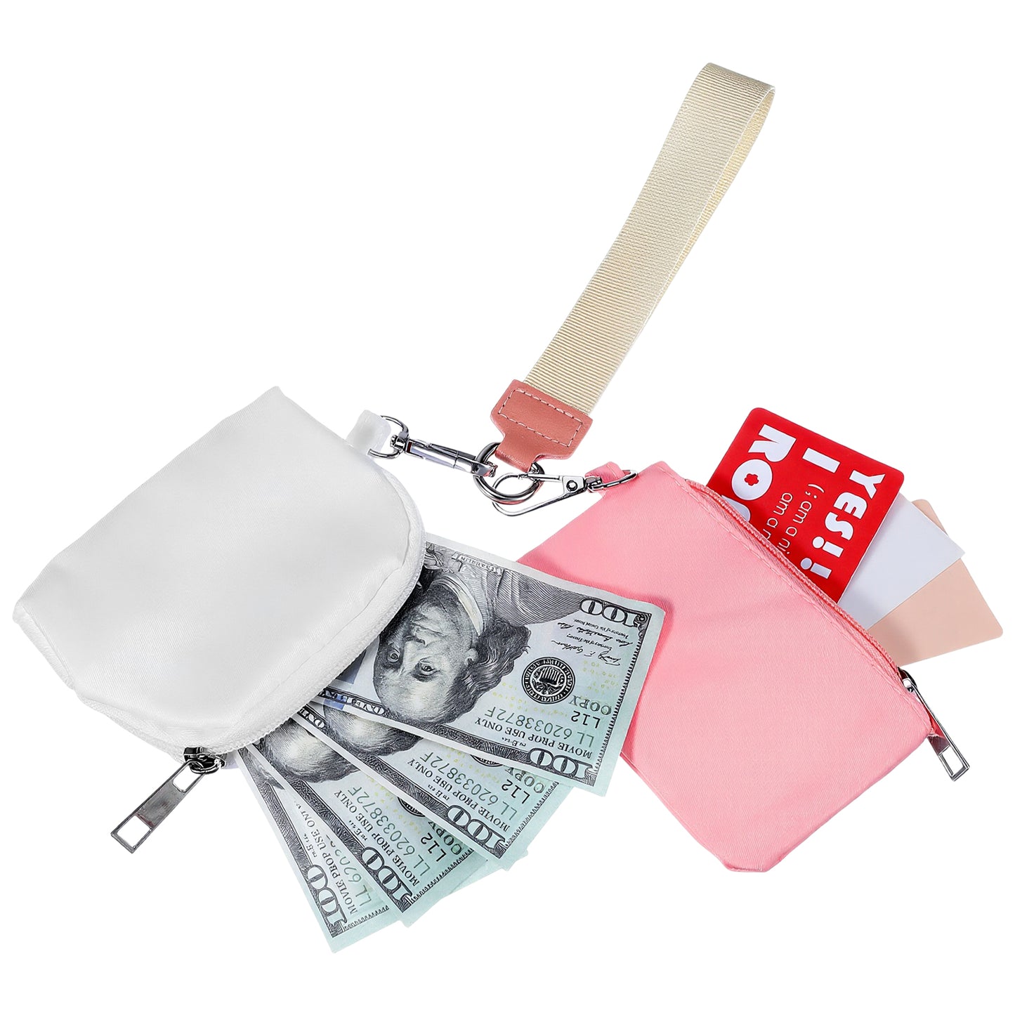 Elegaperma Wristlet Keychain, Dual Wristlet Pouch with Adjustable Strap, Pink White Wristlet Wallet Keychain for Women Hands Free Carrying