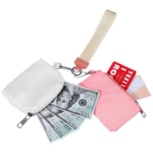 Elegaperma Wristlet Keychain, Dual Wristlet Pouch with Adjustable Strap, Pink White Wristlet Wallet Keychain for Women Hands Free Carrying