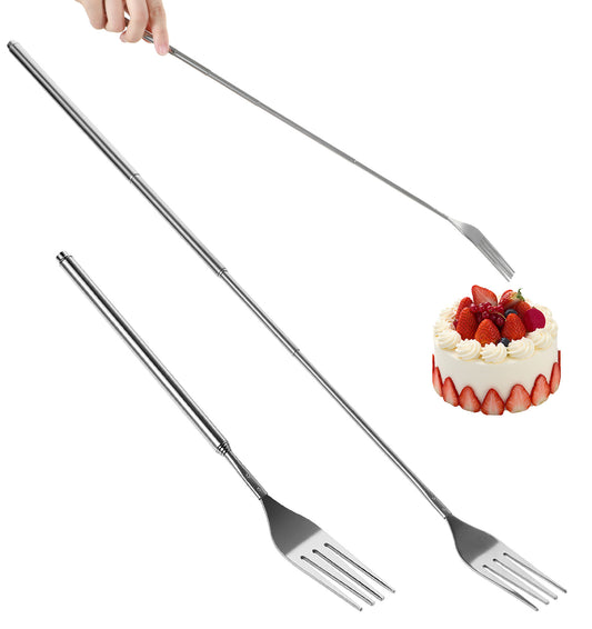 2Pcs Extendable Fork, 9 to 25.4 Inch Telescopic Forks Prank Retractable Expandable Fork Perfect for Eating BBQ Pranks, Stainless Steel Extra Long Extender, Easy to Clean, Silver