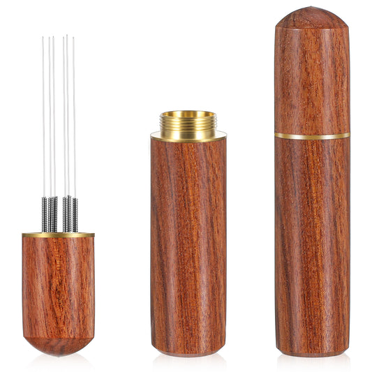 Guduling Espresso Distribution Tool,5-Needle Coffee Distribution Tool 0.3mm,Professional Wdt Tools Espresso Precision Tines with Premium Walnut Handle & Stand,for Even Extraction