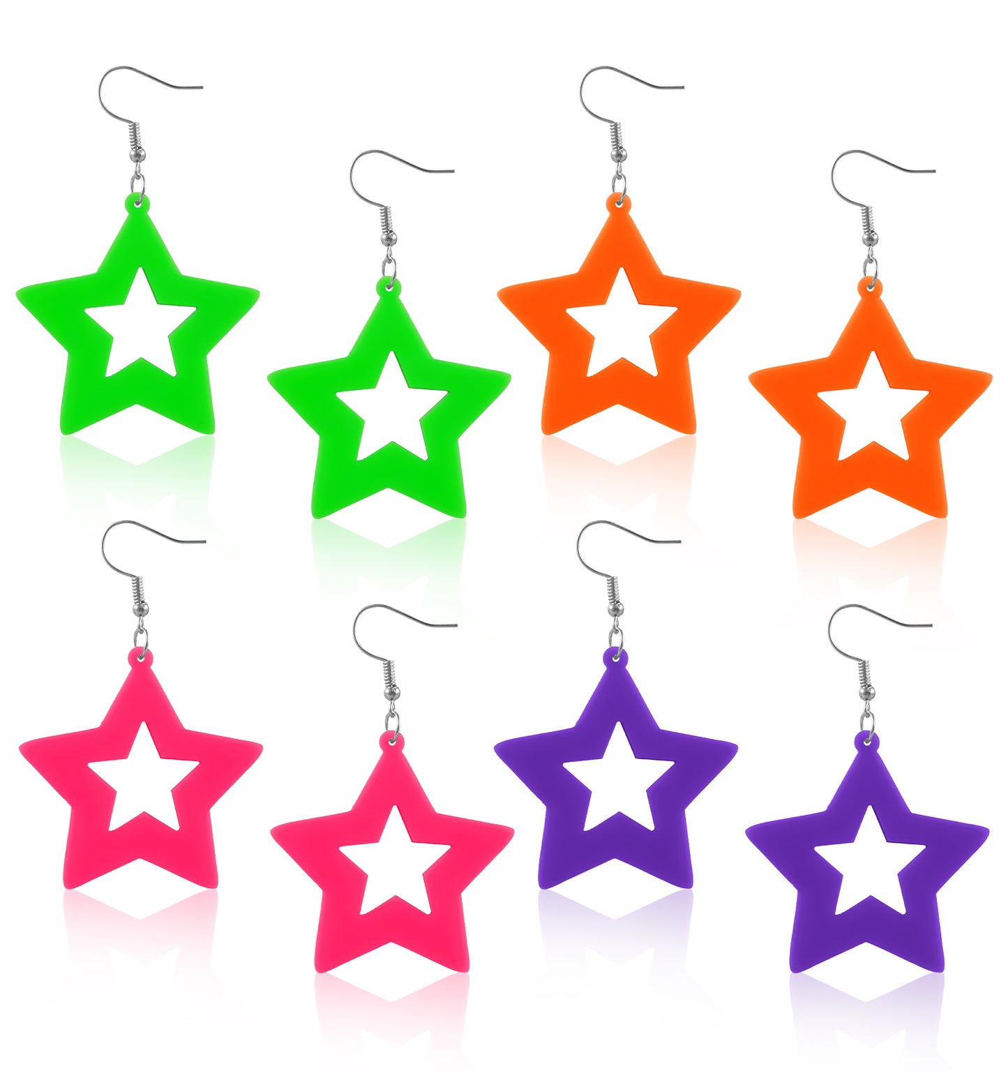 Neon Earrings, 4Pairs Colorful 80s Earrings for Women, Retro Acrylic Star Design for Glow Party Dancing & Festivals Accessories