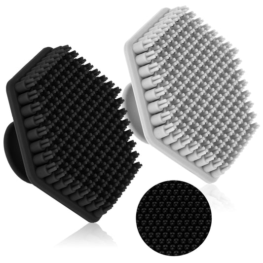 Oruola 2pcs Face Silicone Scrubber,Silicone Face Scrubber for Men,Face Wash Scrubber for Sensitive Delicate Dry Skin Antimicrobial, Eco Friendly, Exfoliating Face Massager Brush Hexagon Black & Grey