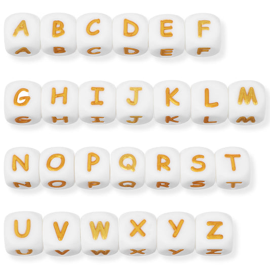 Classicseali 52PCS Silicone Letters,12mm A-Z Silicone Beads,Square Letter Beads for Bracelet Making, for Bracelets and Keychains, Necklaces and Lanyards Making