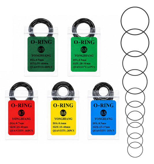 100 Pcs Watch Gasket Set, 0.5-0.9mm Rubber O-Ring Seals for Watch Repair
