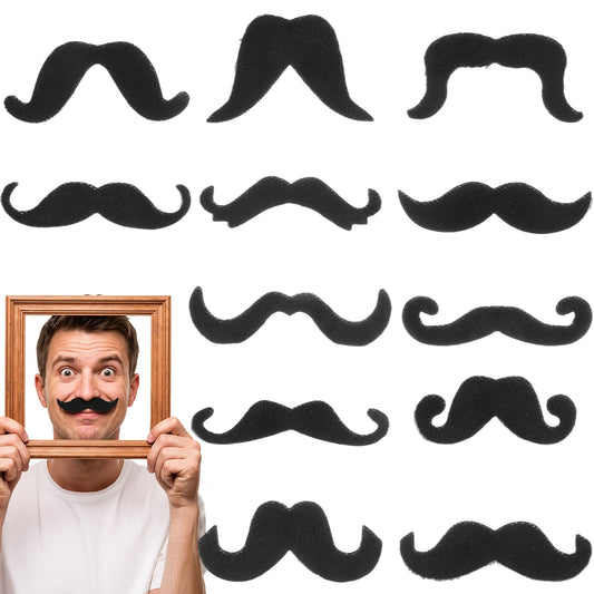 Elegaperma 12pcs Fake Moustaches, Black Fancy Moustaches Stick on Adults