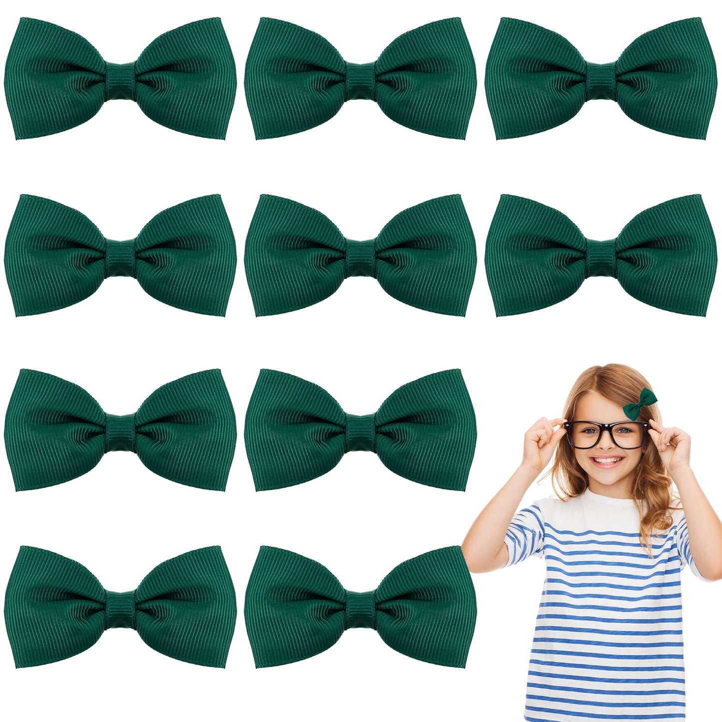 Elegaperma 12 Pcs Green Hair Bows Clips,Mini Green Bow Hair Clips,2.7 inch Polyester Ribbon Greens Hairs Accessories for School,Parties,Christmas Easter Party Styling Accessory and Everyday Wear