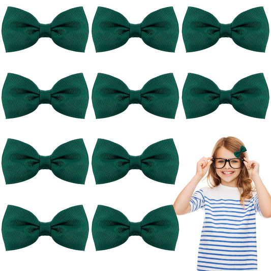 Elegaperma 12 Pcs Green Hair Bows Clips,Mini Green Bow Hair Clips,2.7 inch Polyester Ribbon Greens Hairs Accessories for School,Parties,Christmas Easter Party Styling Accessory and Everyday Wear
