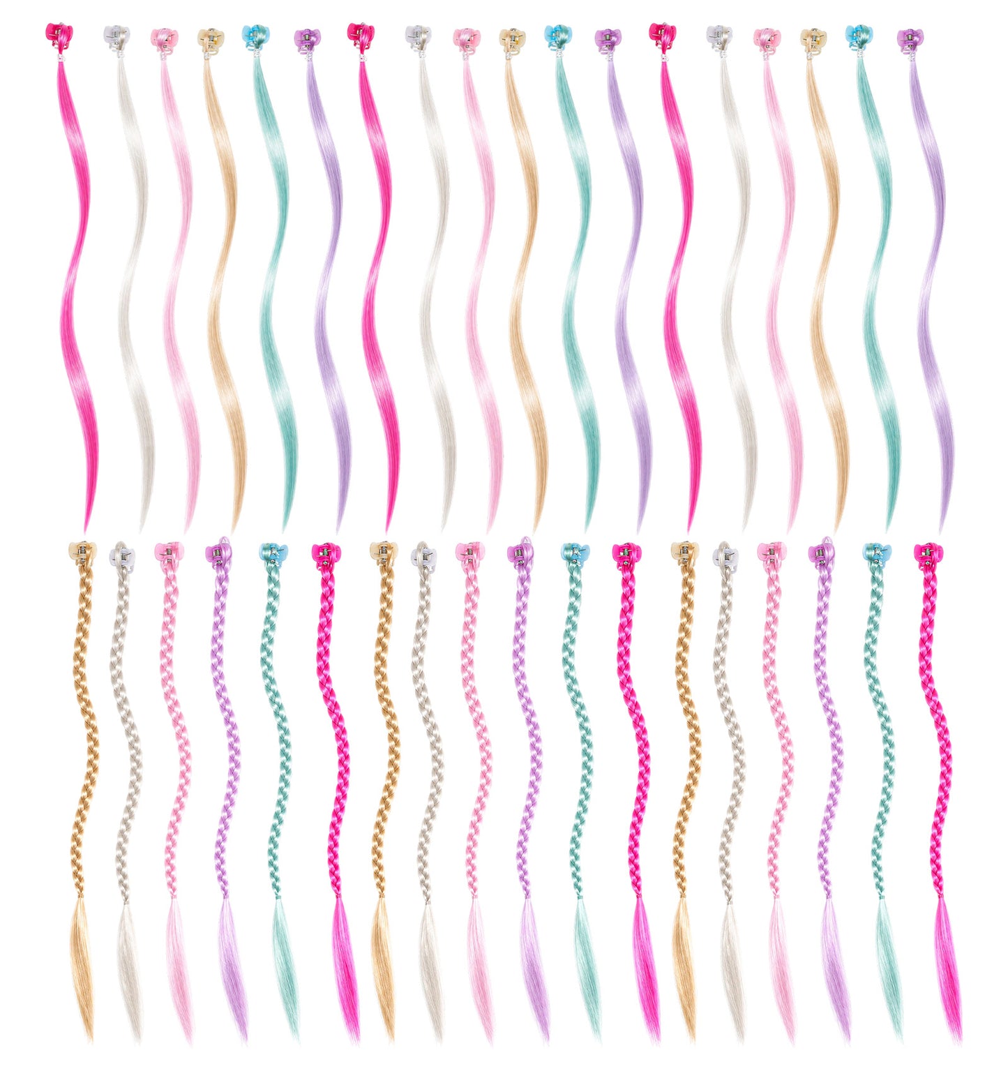 36PCS Coloured Hair Extensions, Kids Hair Extensions with Clips