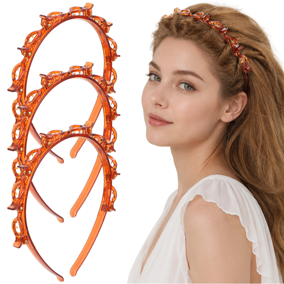 Elegaperma 3Pcs Hairband with Clips, Braided Hair Clip Headbands with Clips