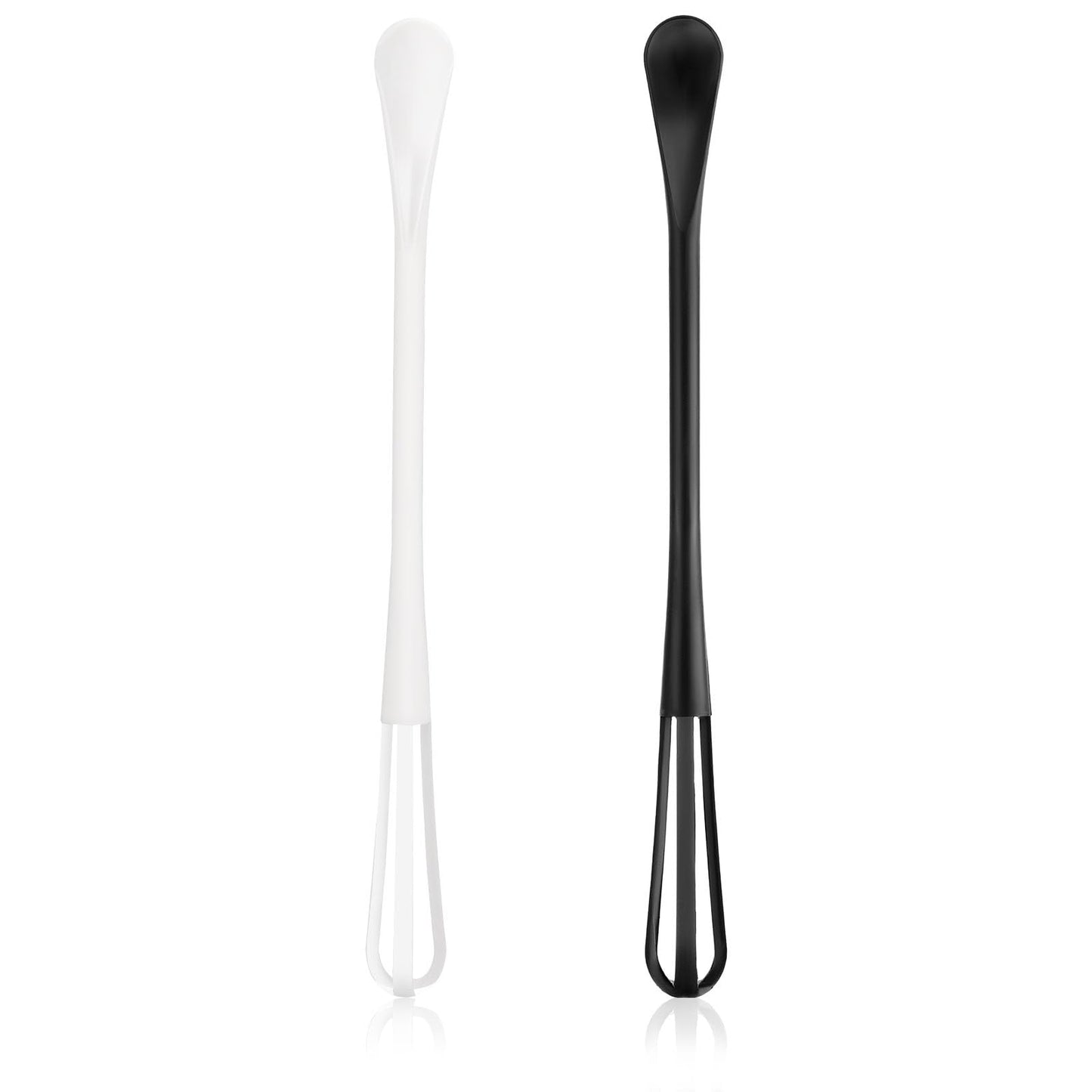 Oruola 4pcs Small Whisks for Cooking,Multifunctional Mini Whisks for Cooking,Plastic Whisk,2 in 1 Whisk Utensil Mini Sugar Spoon,for Blending,Beating Ingredients,Mixing Sauces(Black White)