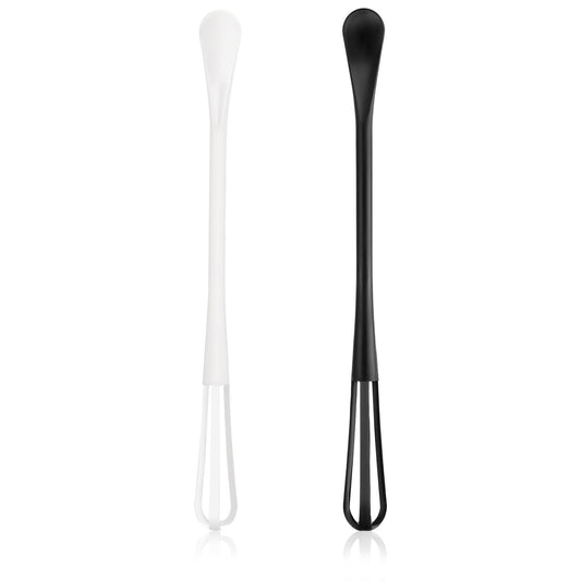 Oruola 4pcs Small Whisks for Cooking,Multifunctional Mini Whisks for Cooking,Plastic Whisk,2 in 1 Whisk Utensil Mini Sugar Spoon,for Blending,Beating Ingredients,Mixing Sauces(Black White)