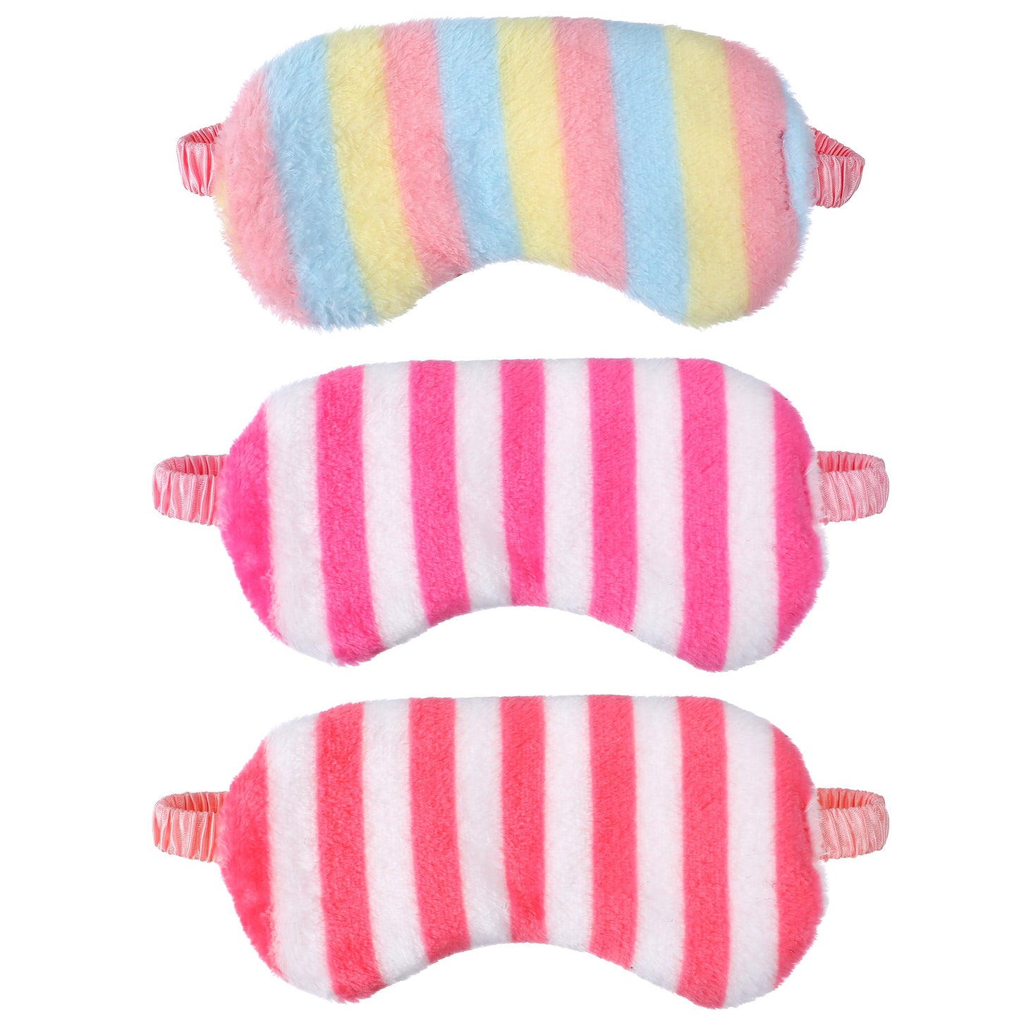 Guduling 3 Pcs Sleep Mask for Girls,Soft Plush Striped Girls Sleep Mask,Cute Girl Eye Masks for Sleeping for Bedtime, Travel & Slumber Parties for Bedtime Routine, Travel Naps, Light Blocking