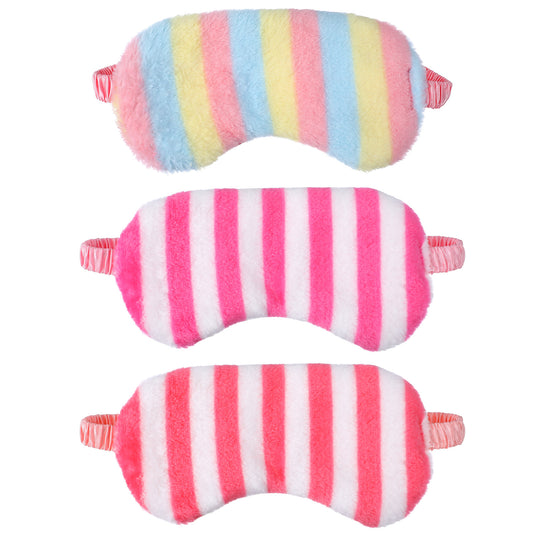 Guduling 3 Pcs Sleep Mask for Girls,Soft Plush Striped Girls Sleep Mask,Cute Girl Eye Masks for Sleeping for Bedtime, Travel & Slumber Parties for Bedtime Routine, Travel Naps, Light Blocking